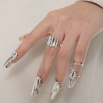 Silver Plated Nail Ring Crystal Stone finger Protector